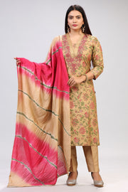 Gold Cotton Silk Embroidered Kurta Pant Suit Set