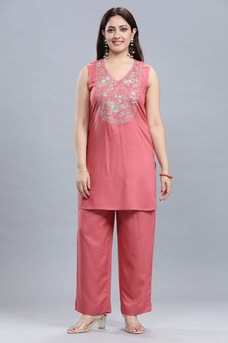 Peach Rayon Straight Kurta Pant Co ord Set for women / girls