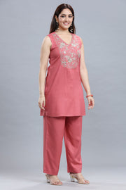 Peach Rayon Straight Kurta Pant Co ord Set Women/ girls