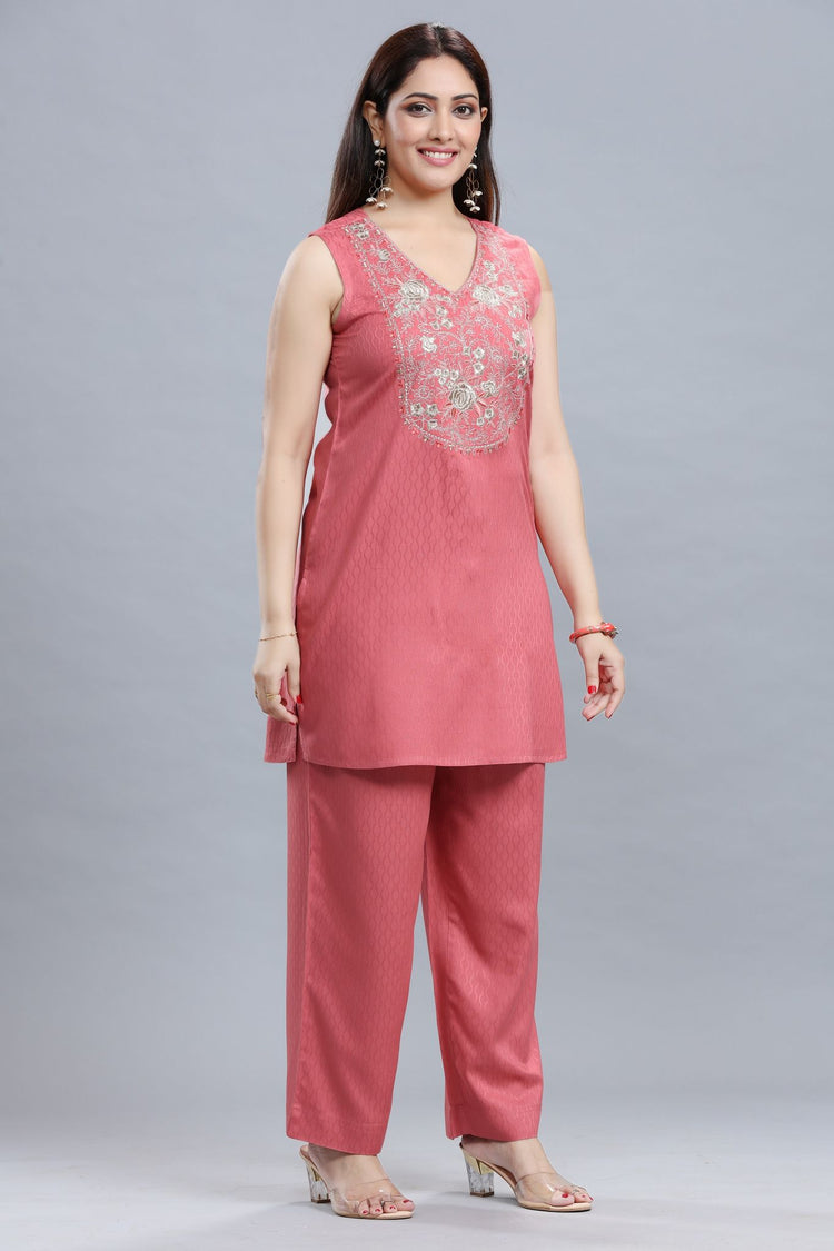 Peach Rayon Straight Kurta Pant Co ord Set Women/ girls