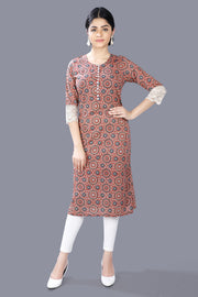 Zaima Maroon Jaipuri Cotton Straight Kurtis