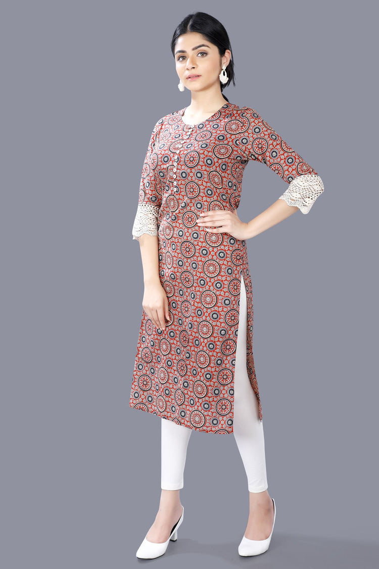 Zaima Maroon Jaipuri Cotton Straight Kurtis