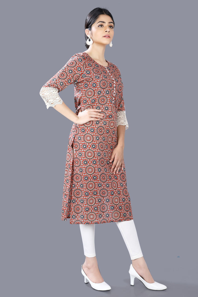 Zaima Maroon Jaipuri Cotton Straight Kurtis