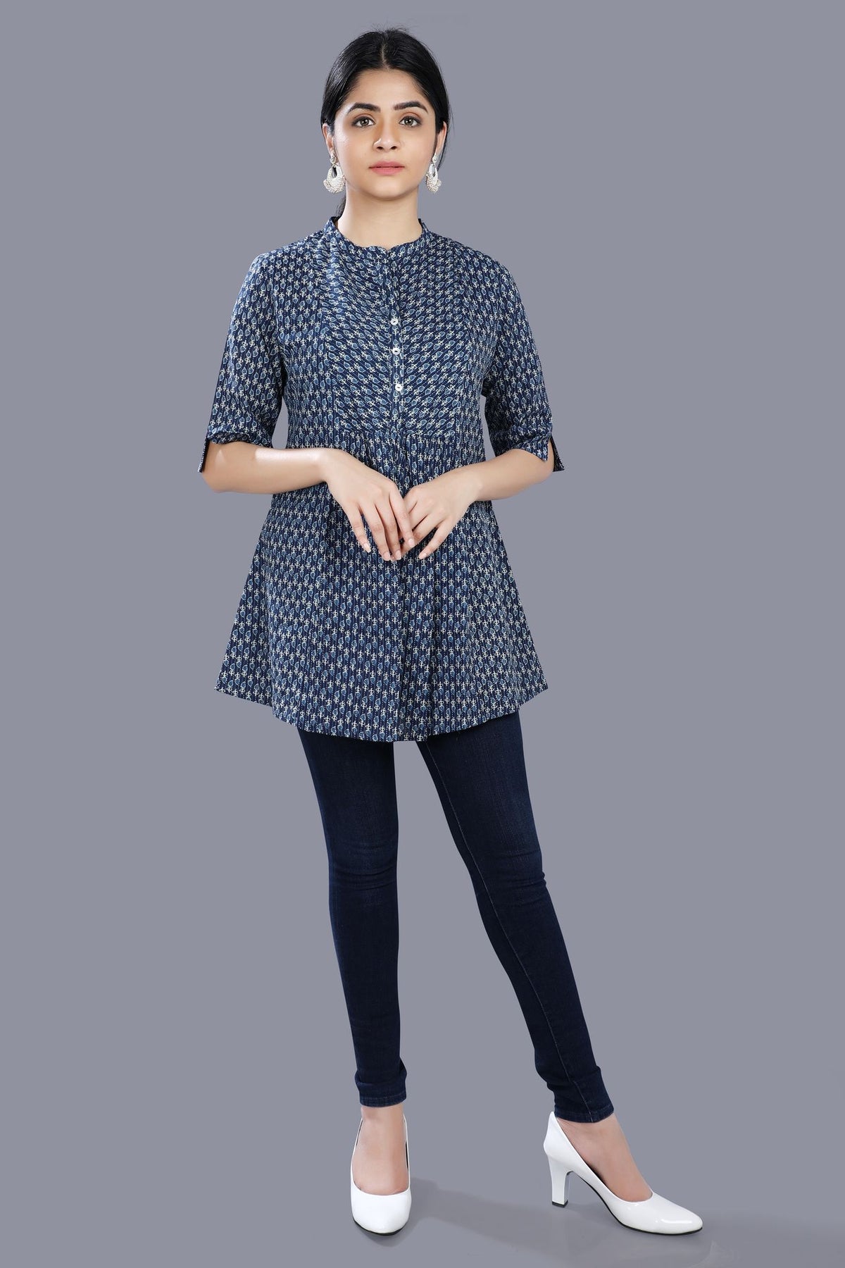 Zeba Navy Blue Cotton Short Kurtis