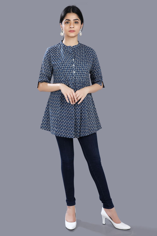 Zeba Navy Blue Cotton Short Kurtis