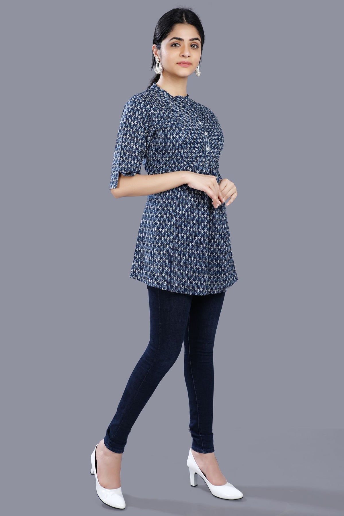 Zeba Navy Blue Cotton Short Kurtis