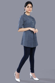 Zeba Navy Blue Cotton Short Kurtis