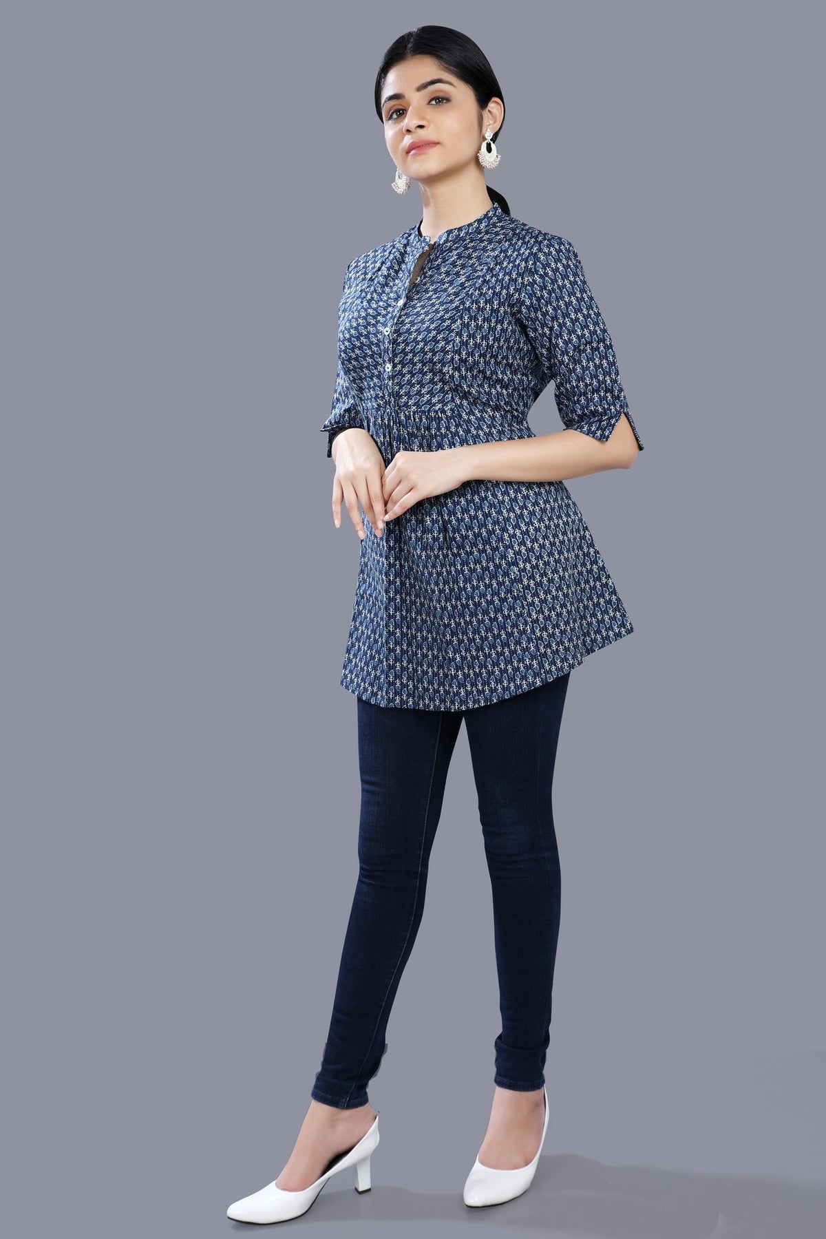 Zeba Navy Blue Cotton Short Kurtis