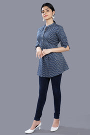 Zeba Navy Blue Cotton Short Kurtis