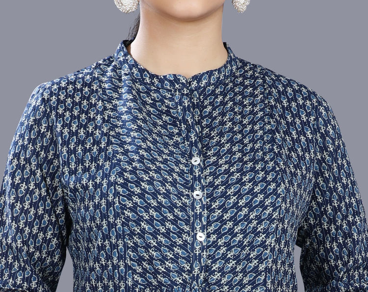 Zeba Navy Blue Cotton Short Kurtis