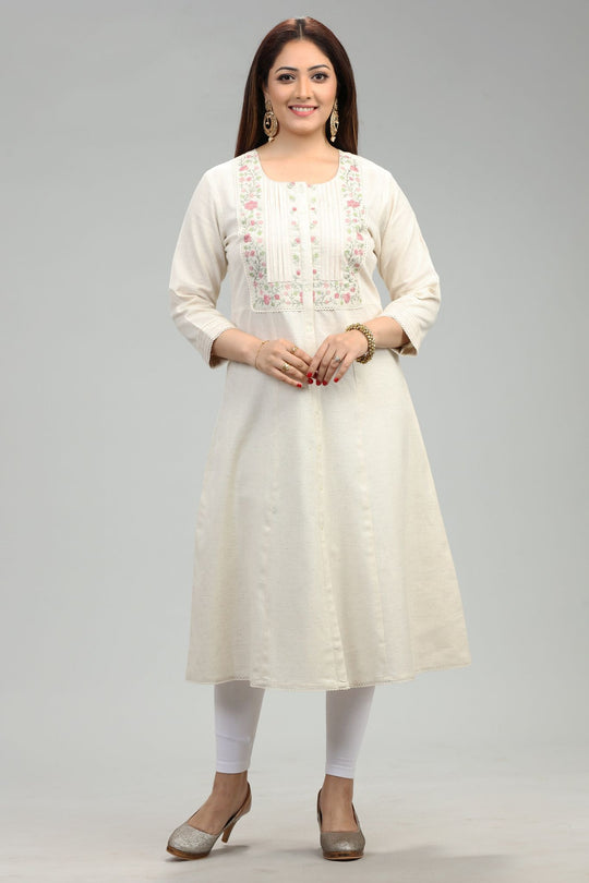 Zenia Off White Flex Cotton A Line Kurta