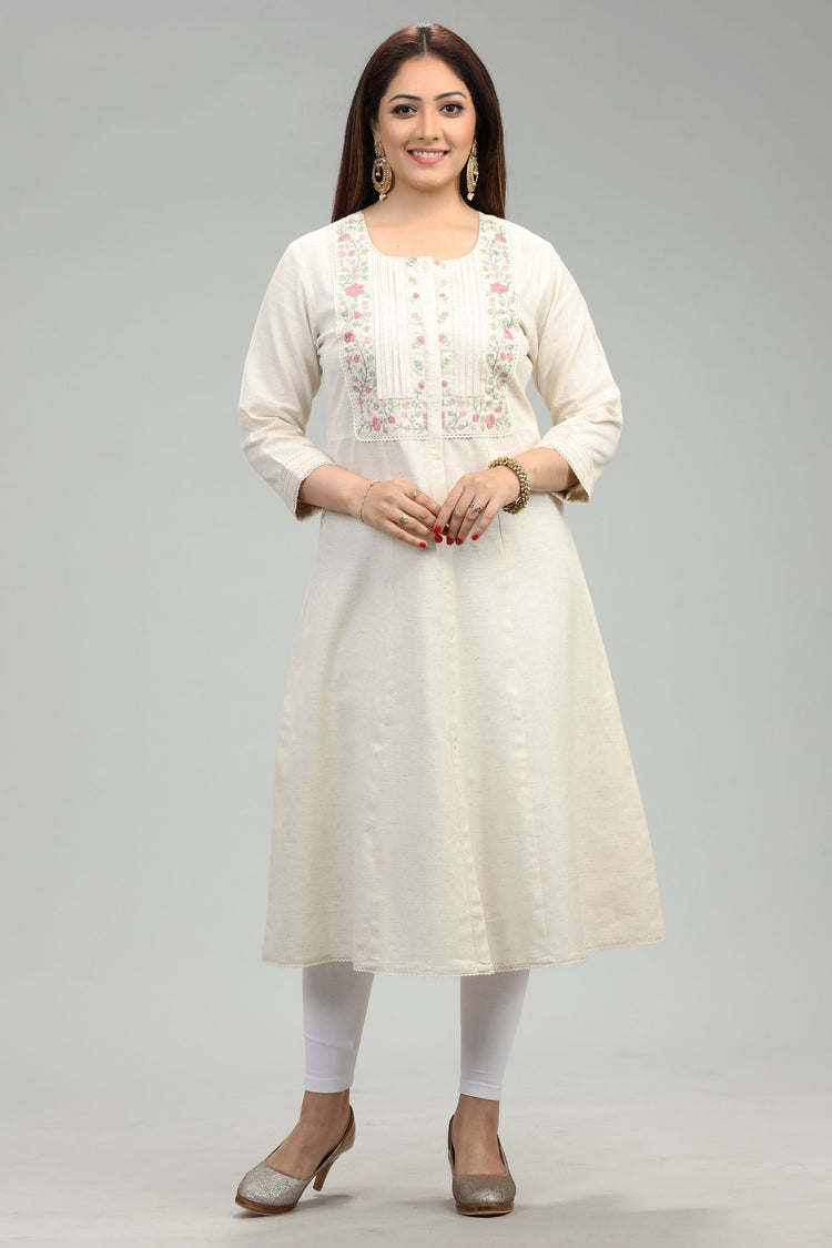 Zenia Off White Flex Cotton A Line Kurta