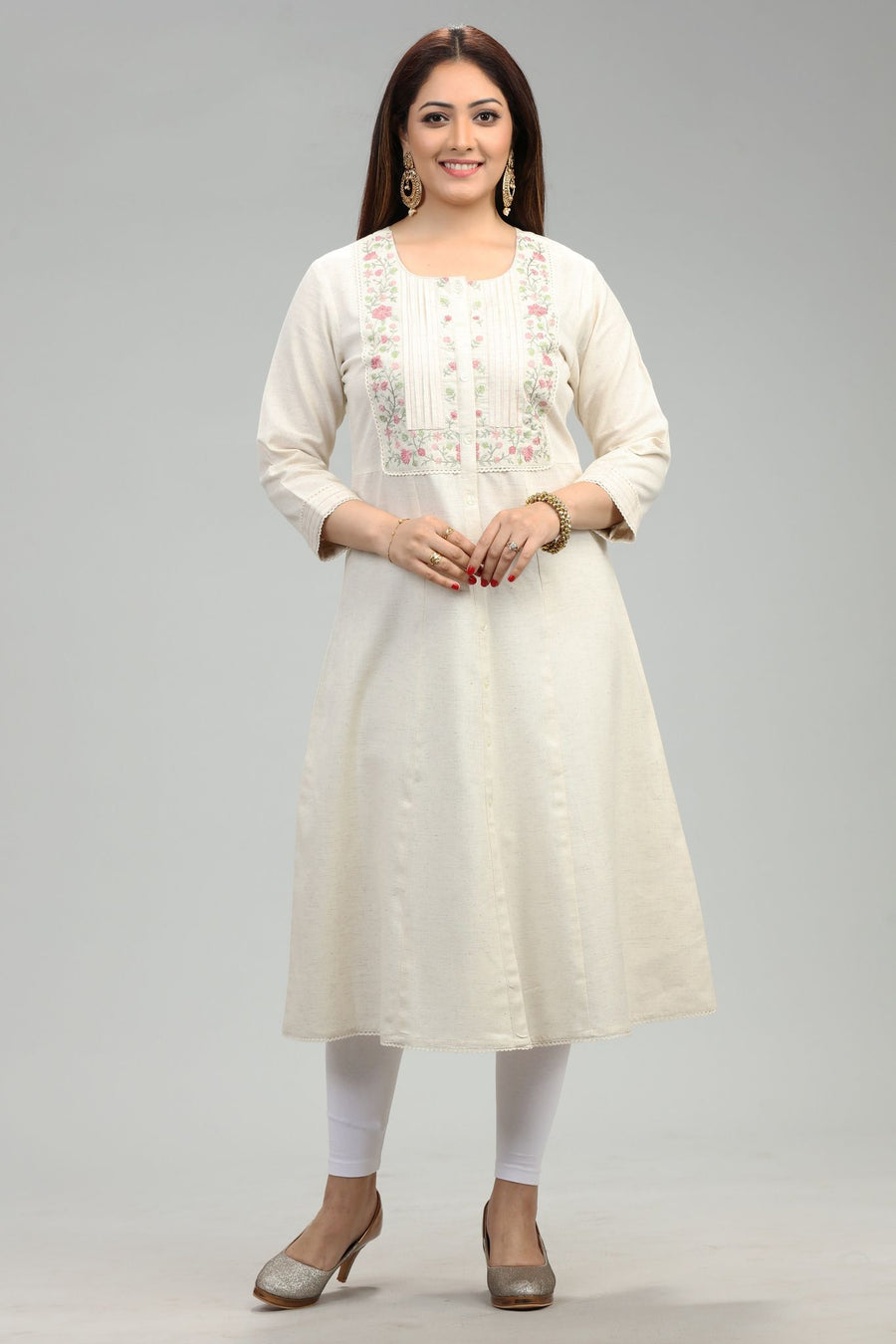 Zenia Off White Flex Cotton A Line Kurta