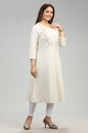 Zenia Off White Flex Cotton A Line Kurta