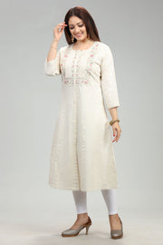 Zenia Off White Flex Cotton A Line Kurta