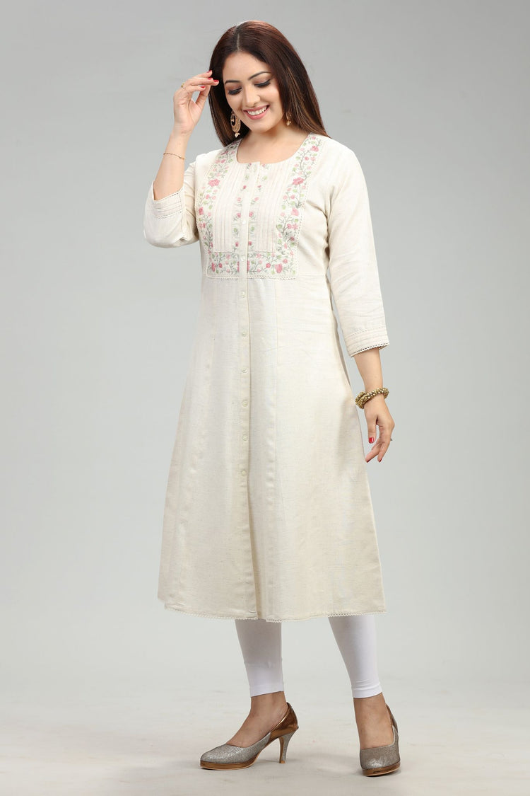 Zenia Off White Flex Cotton A Line Kurta