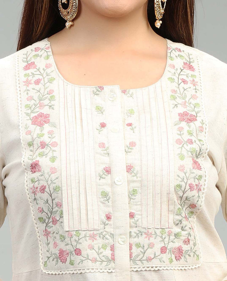 Zenia Off White Flex Cotton A Line Kurta