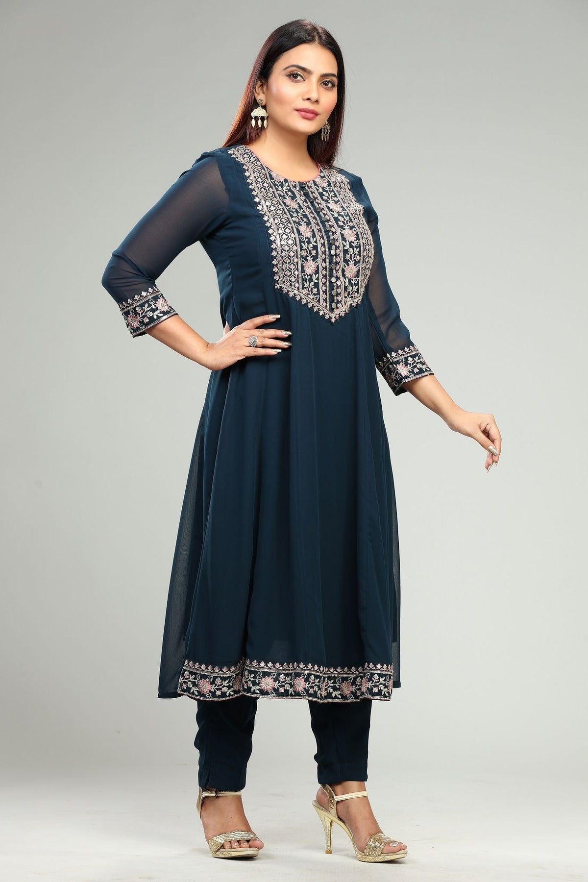 Ziyana Navy Blue Georgette Embroidered Suit Set