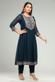 Ziyana Navy Blue Georgette Embroidered Suit Set