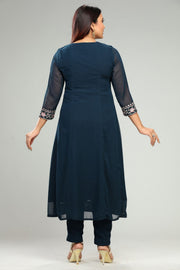 Ziyana Navy Blue Georgette Embroidered Suit Set