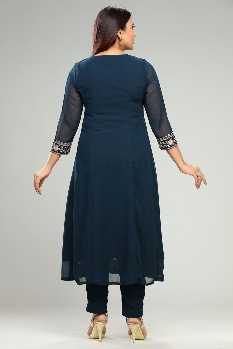 Ziyana Navy Blue Georgette Embroidered Suit Set
