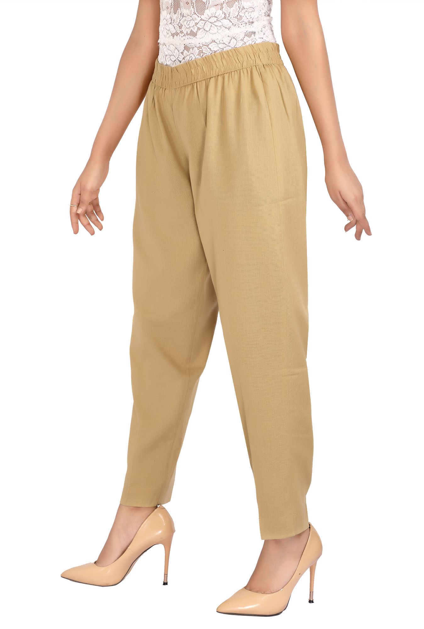 Women's Beige Cotton Pant