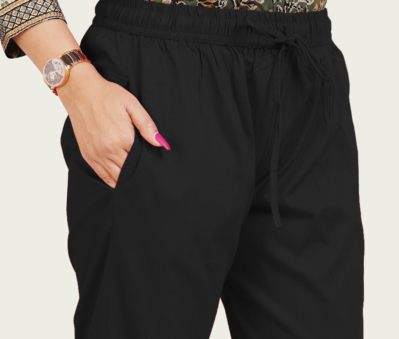 Women's Black Cotton Lycra Pant