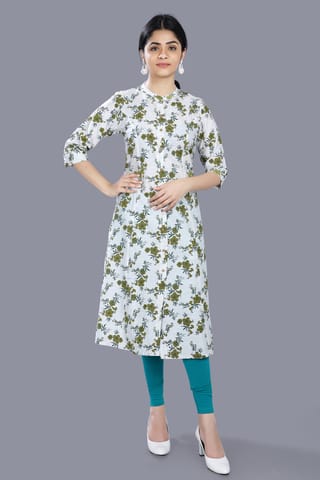 Off-white georgette A-line kurti with handworked neck and chikenkari p –  MyBudgetStore.in