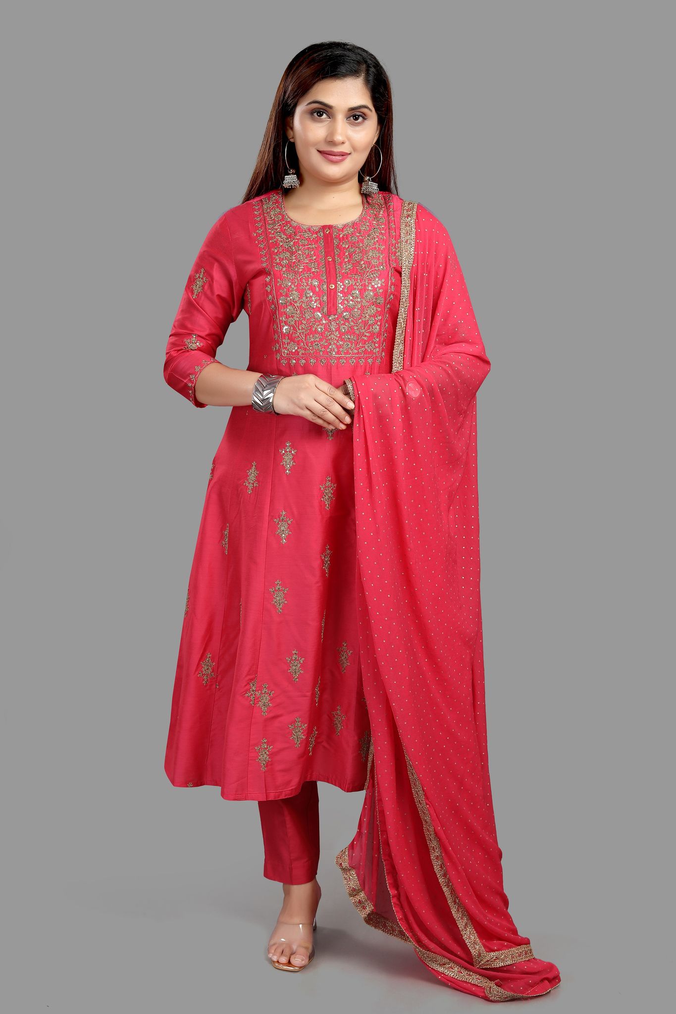 Aatiya Rani Pink Chanderi Cotton Suit Set