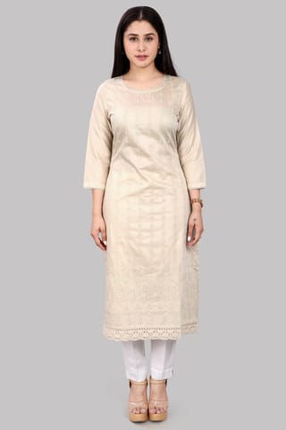Buy Heavy Rayon 14 Kg With Handwork Cream Color Kurti at Rs. 850 online  from Surati Fabric fancy kurtis : SF-RAYON-CRM