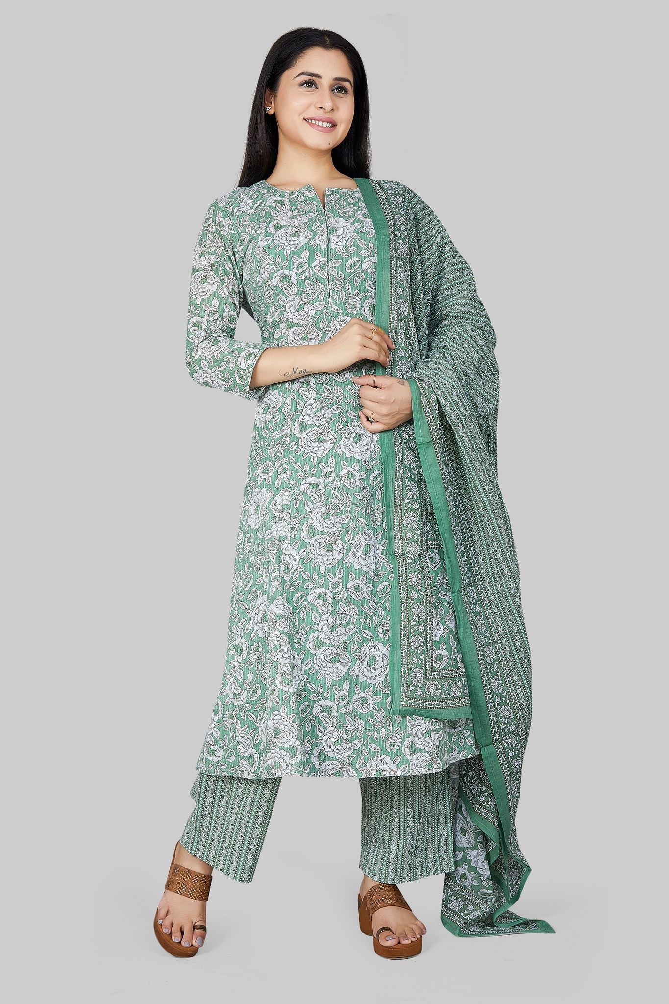 Mahra Aqua Jaipuri Cotton Cotton Suit Set