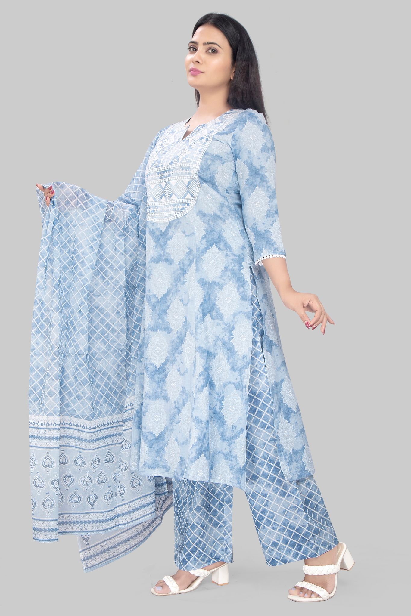 Shaheen Sky Blue Jaipuri Cotton Suit Set