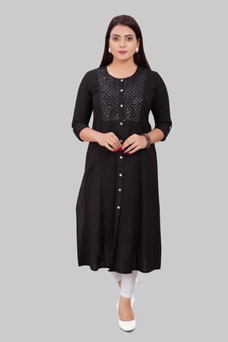 Buy online Women Black Round Neck A-line Kurta from Kurta Kurtis for Women  by Brownverse for ₹499 at 75% off | 2024 Limeroad.com