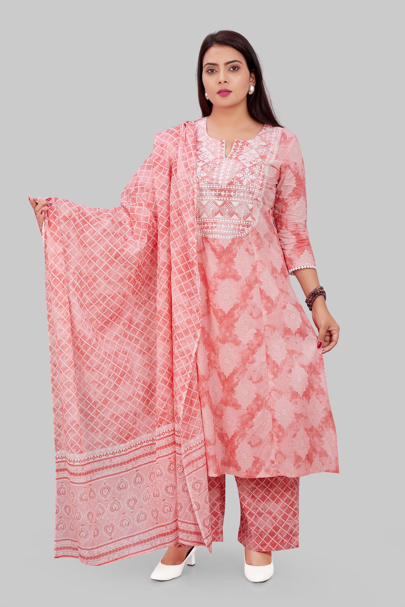Shaheen Peach Jaipuri Cotton Suit Set