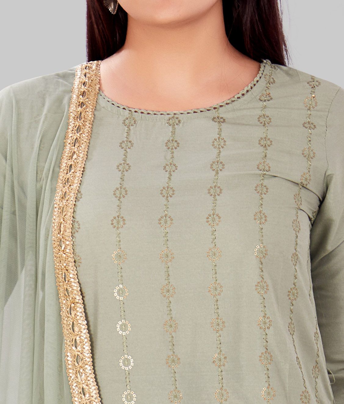 Ghazal Pista Green Cotton Silk Embroidered Suit Set