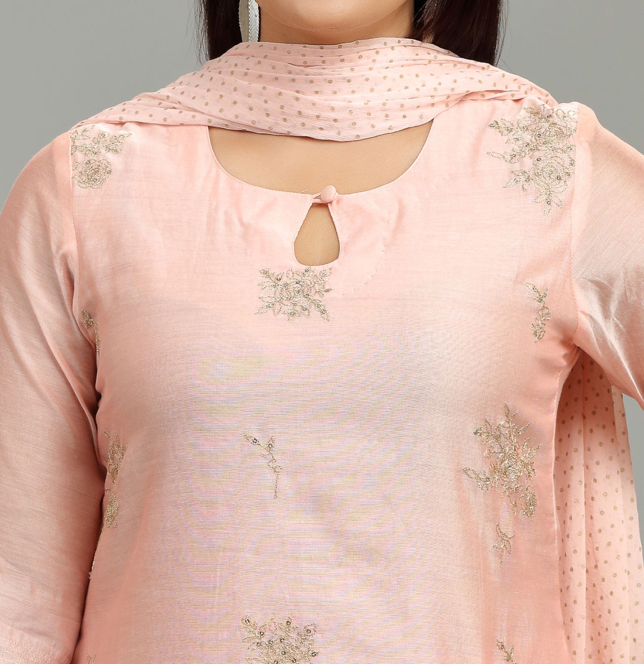 Jayanti Peach Cotton Chanderi Embroidered Suit Set