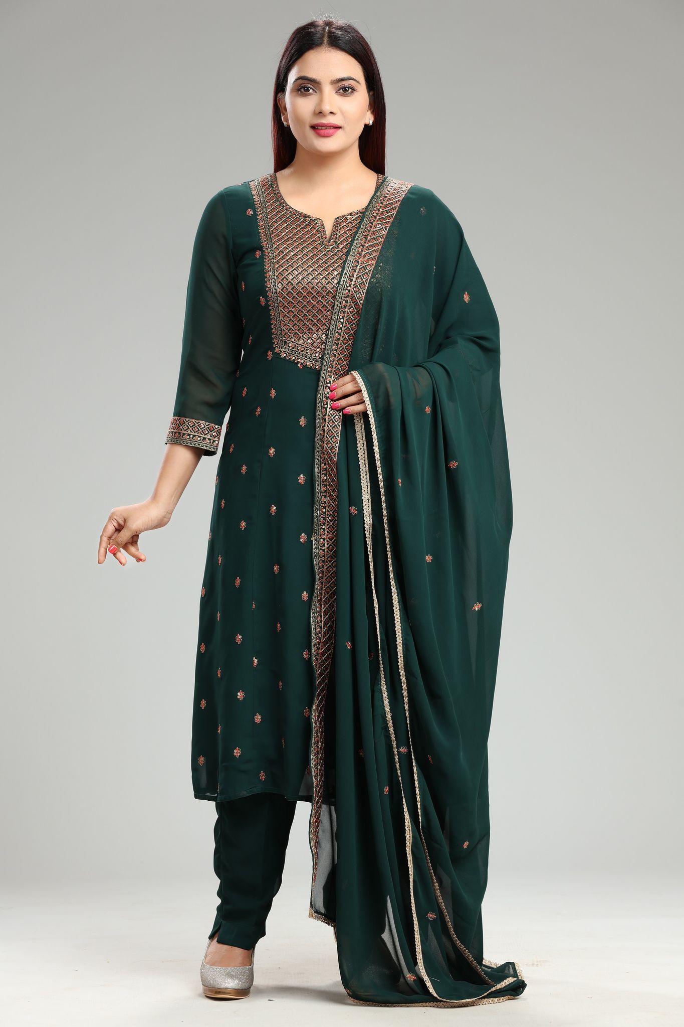Fenna Green Georgette Embroidered Suit Set