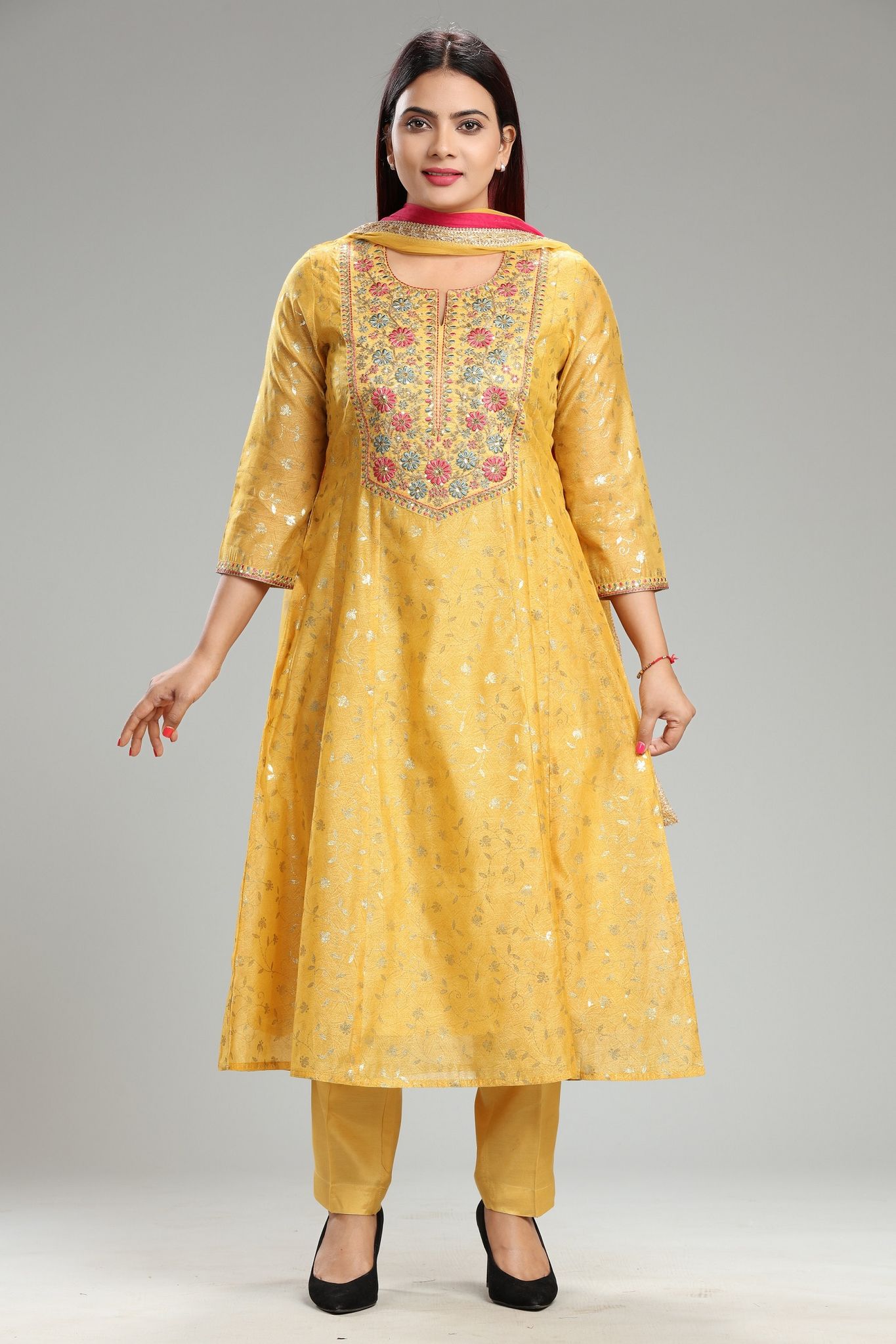 Aarushi Mustard Cotton Chanderi Embroidered Suit Set