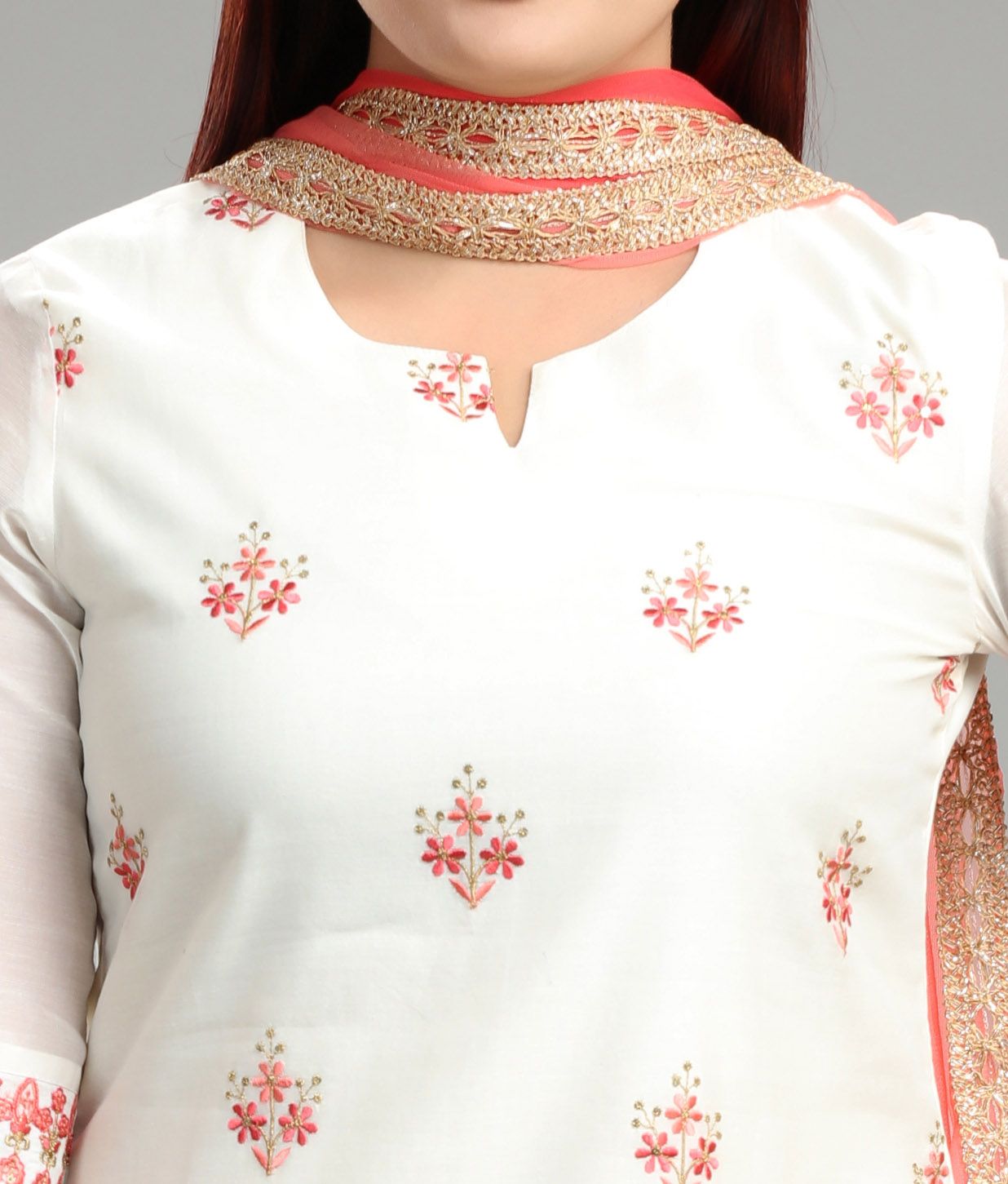 Rebha Off White Chanderi Embroidered Suit Set