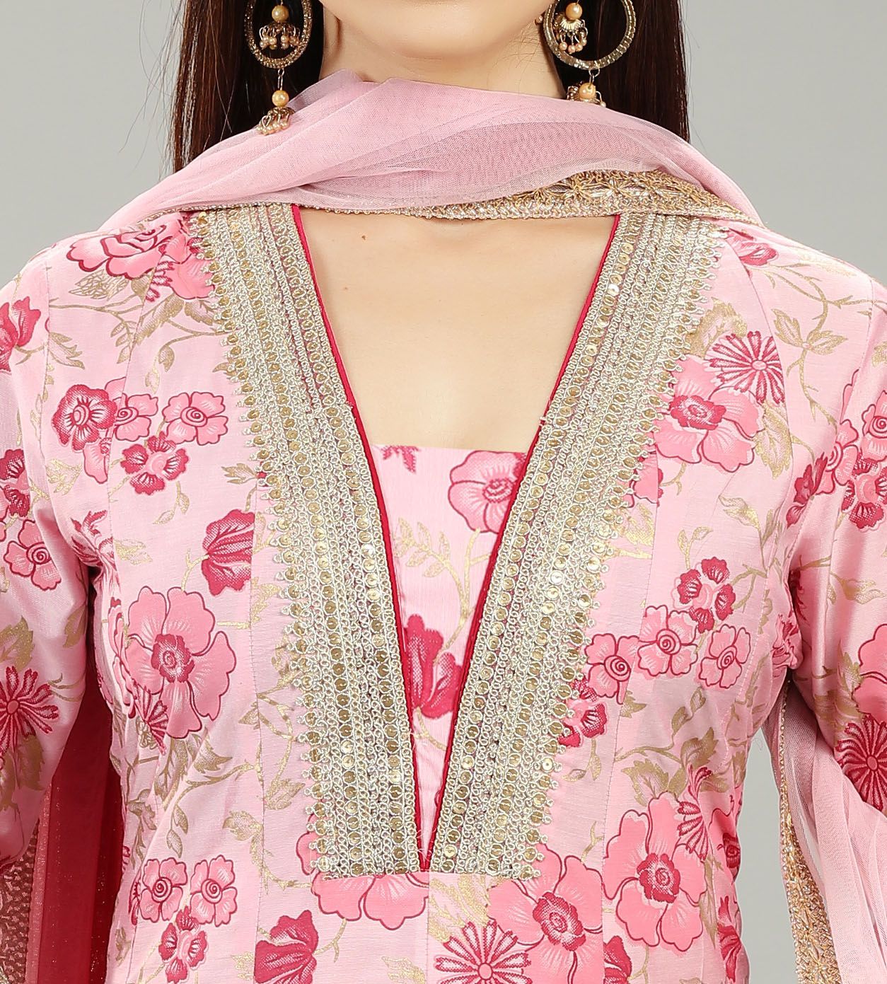 Vedya Baby Pink Cotton Silk Embroidered Anarkali Suit Set