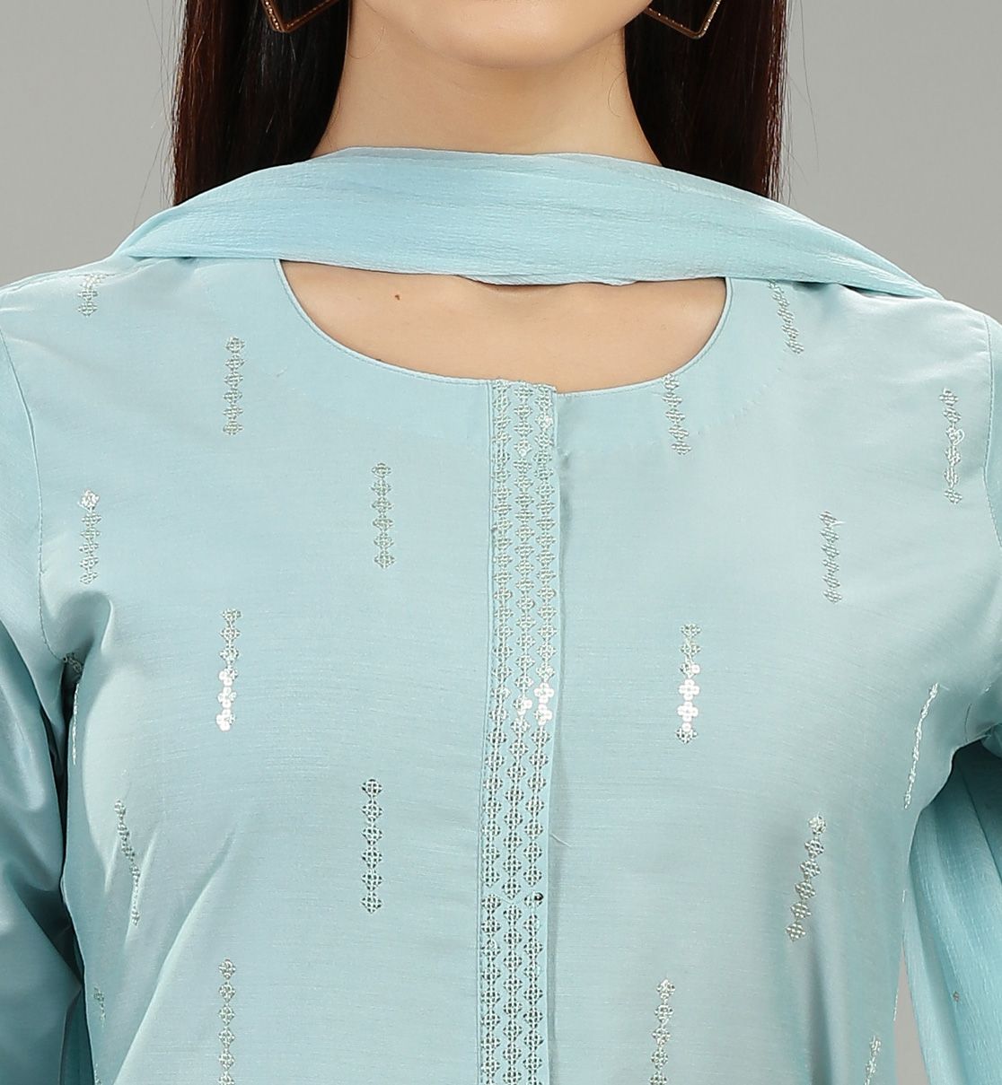Saadhika Sky Blue Cotton Silk Embroidered Suit Set