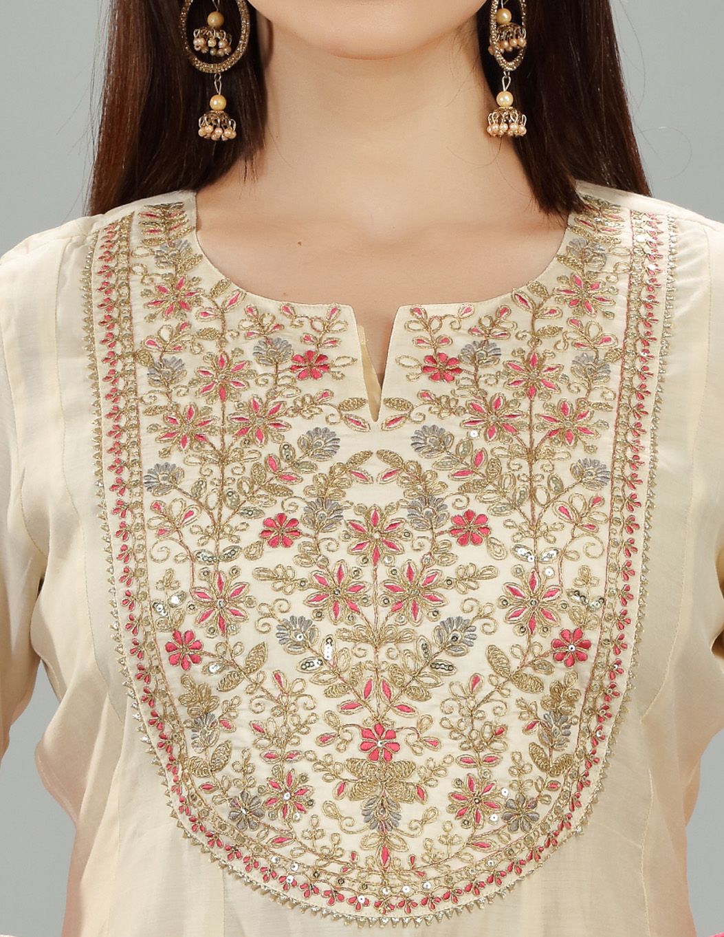 Saaisha Cream Chanderi Embroidered Suit Set