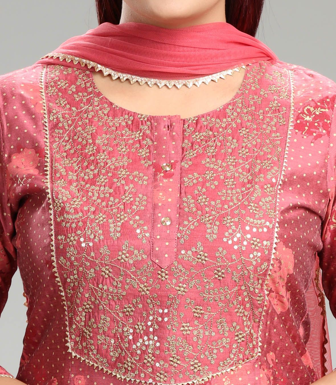 Harsha Peach Chanderi Embroidered Suit Set
