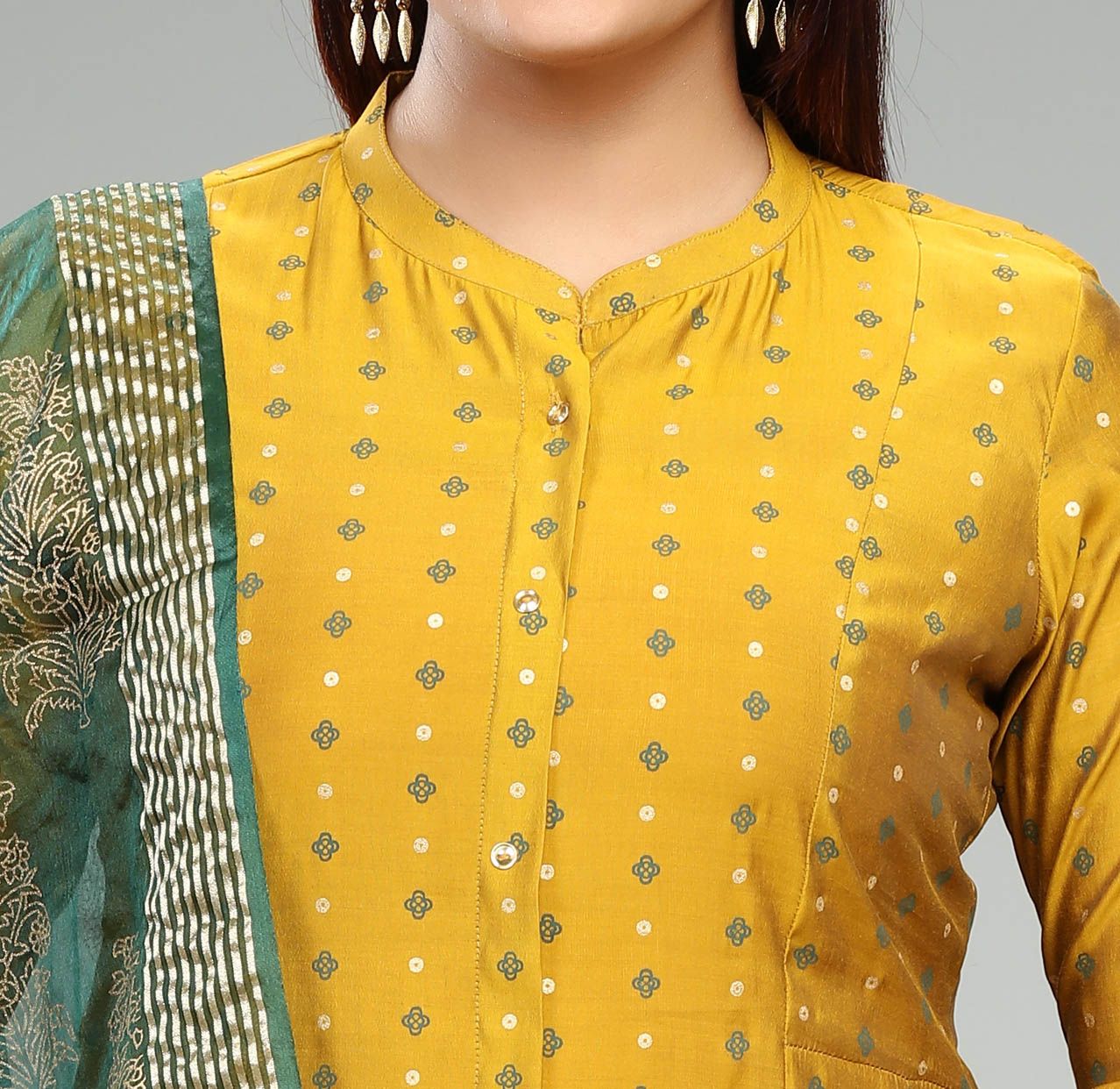 Charvi Mustard Cotton Silk Embroidered Suit Set
