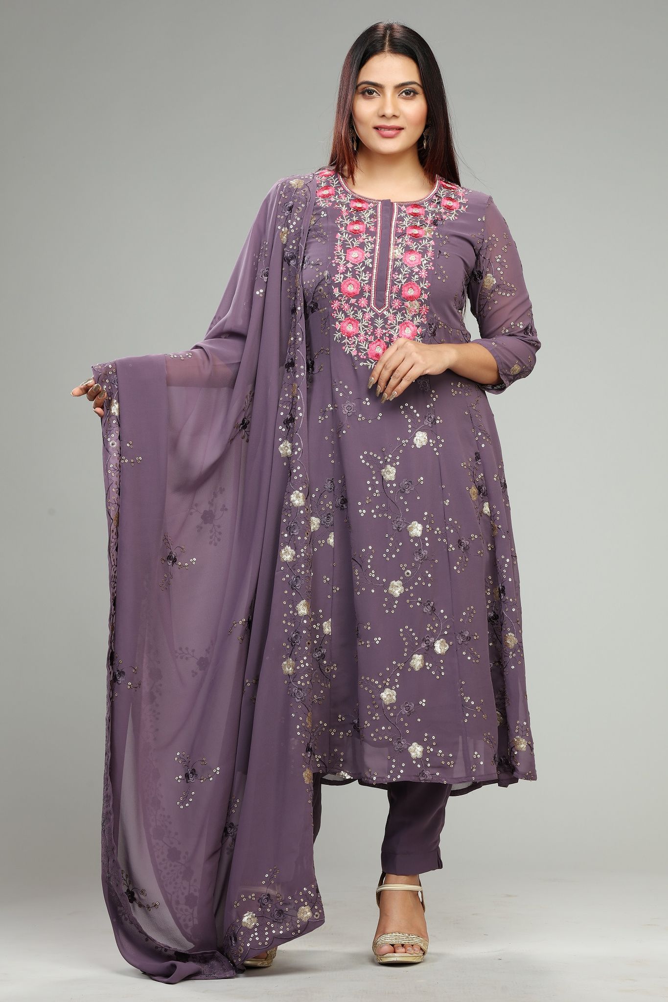 Ashira Light Purple Georgette Embroidered Suit Set