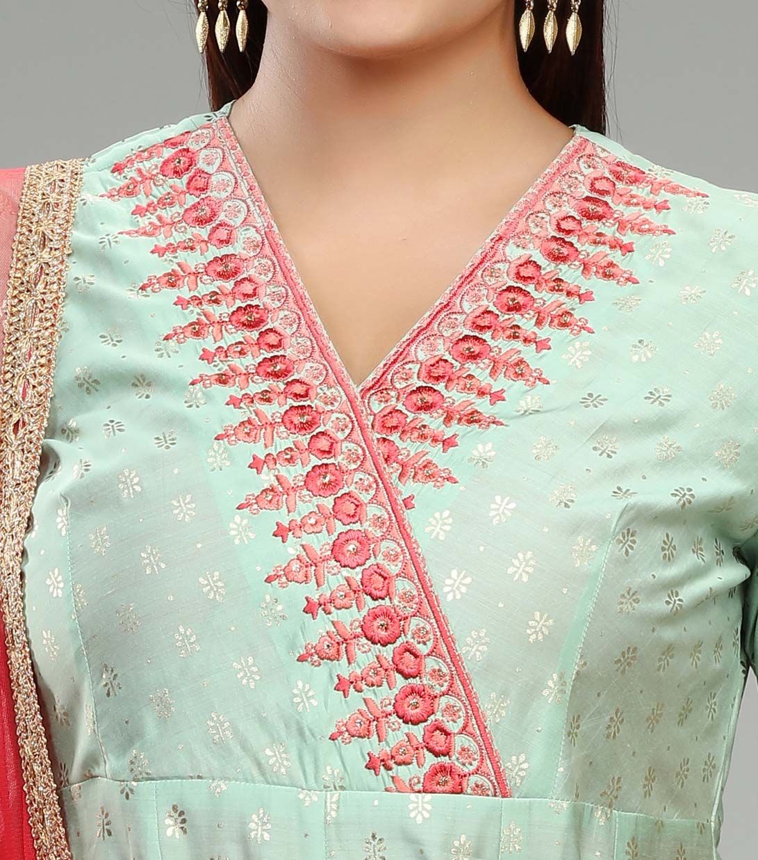 Mira Pista Green Cotton Silk Embroidered Suit Set