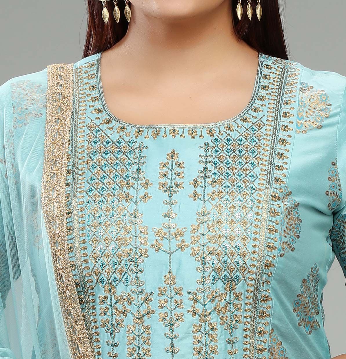 Anusha Sky Blue Cotton Silk Embroidered Suit Set