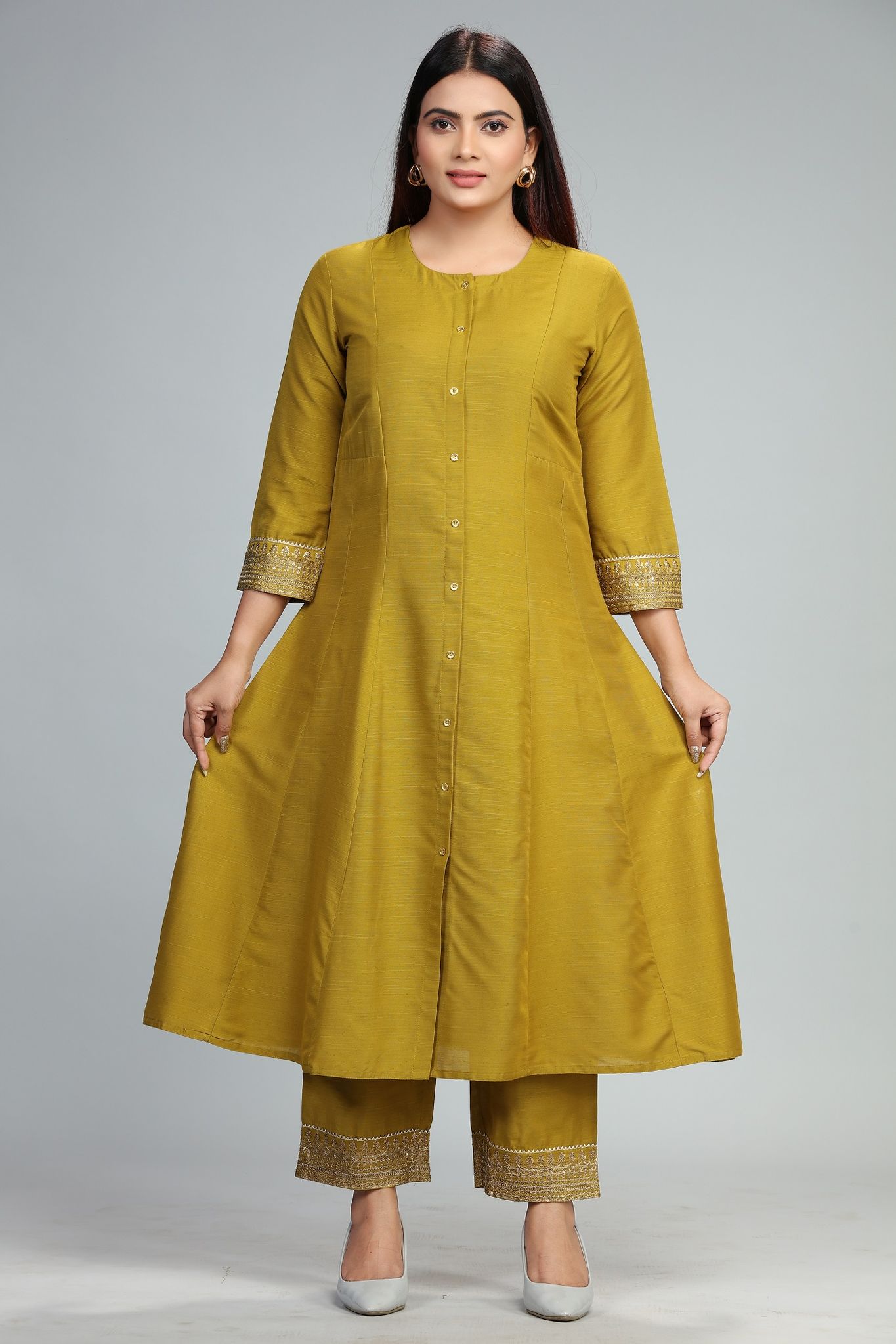 Bhumika Mehandi Cotton Silk Kurta With Pant Set