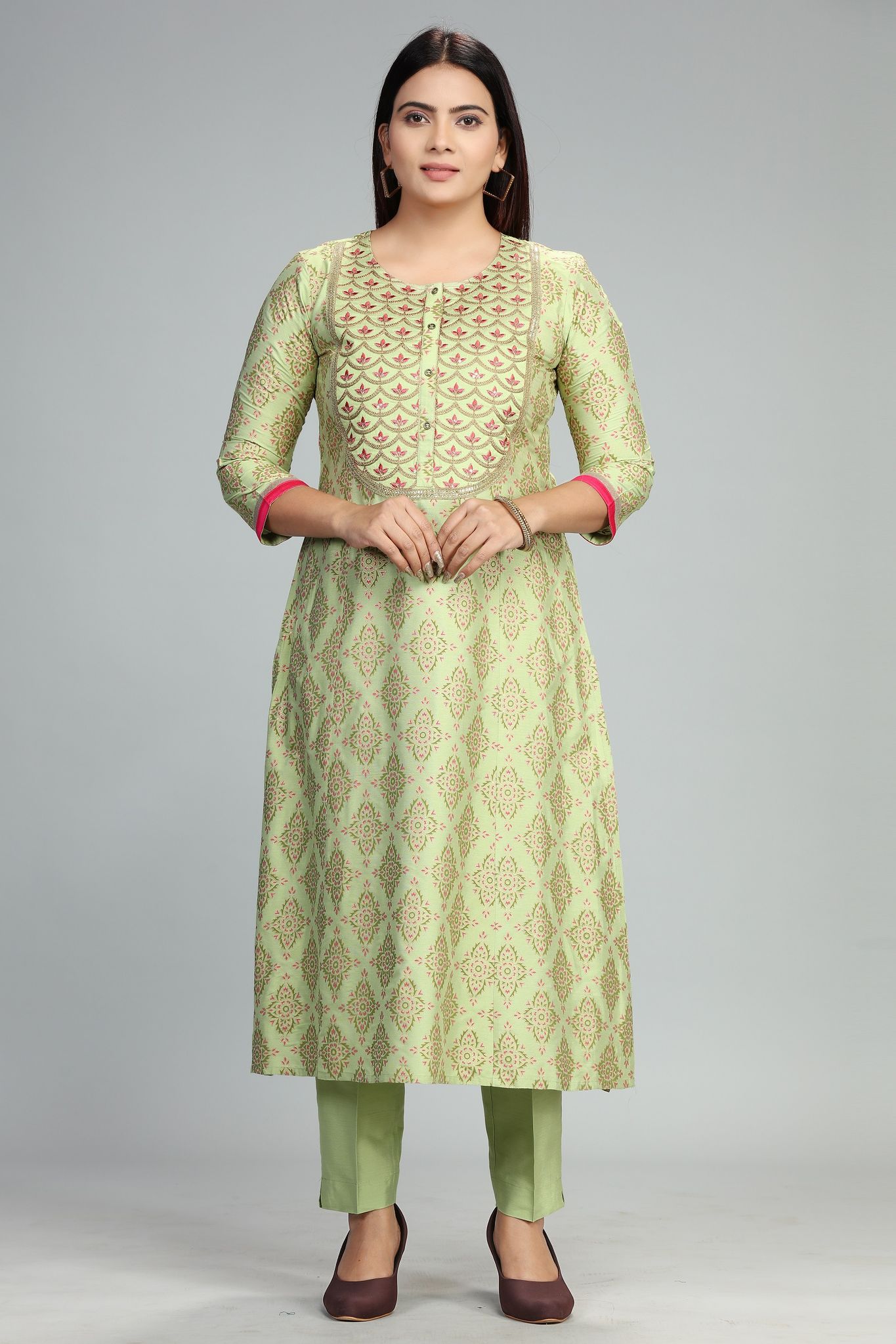 Anaisha Pista Green Cotton Silk Kurta With Pant Set