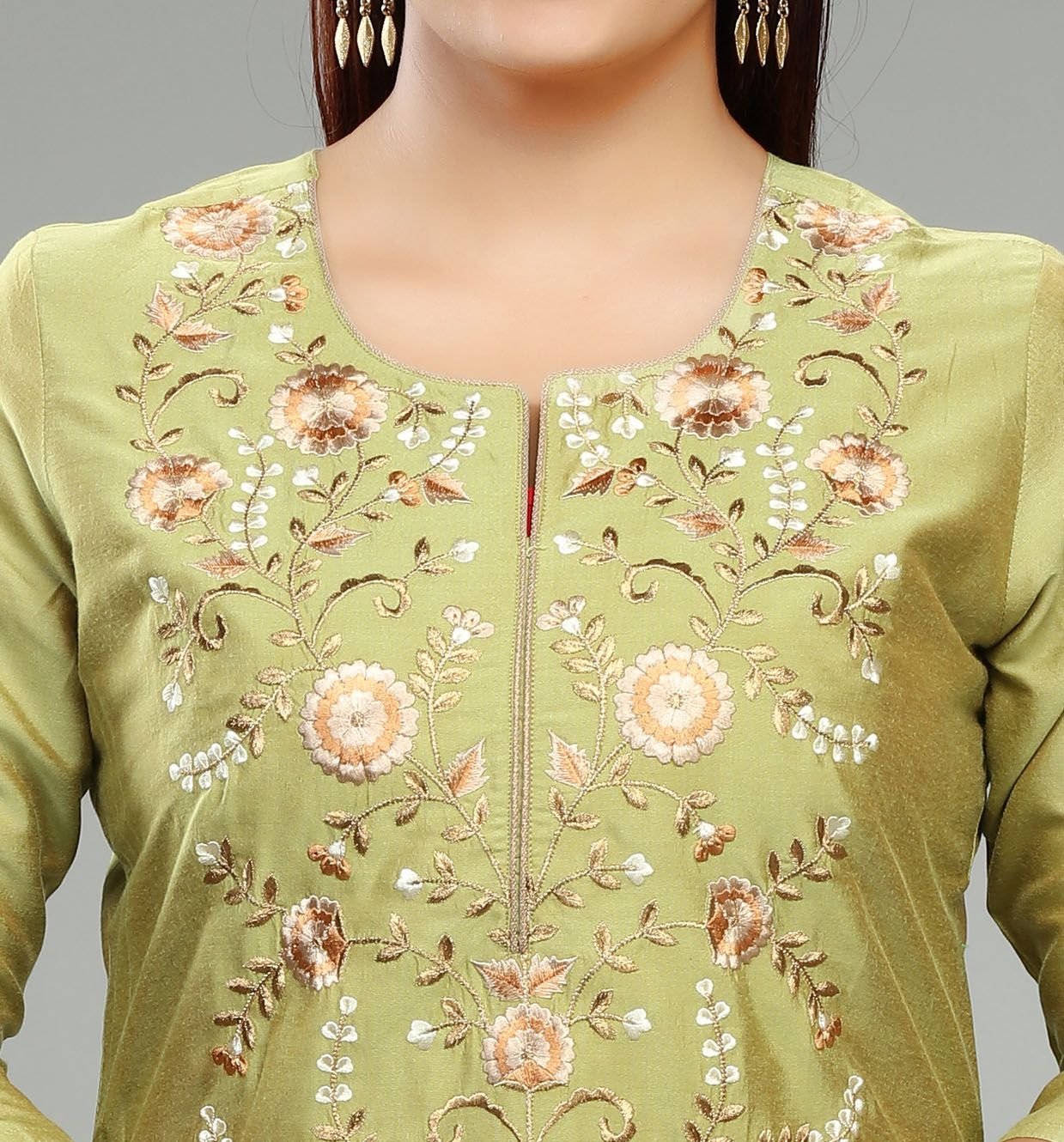 Bipasha CC61 Mehndi Cotton Silk Kurta With Pant Set